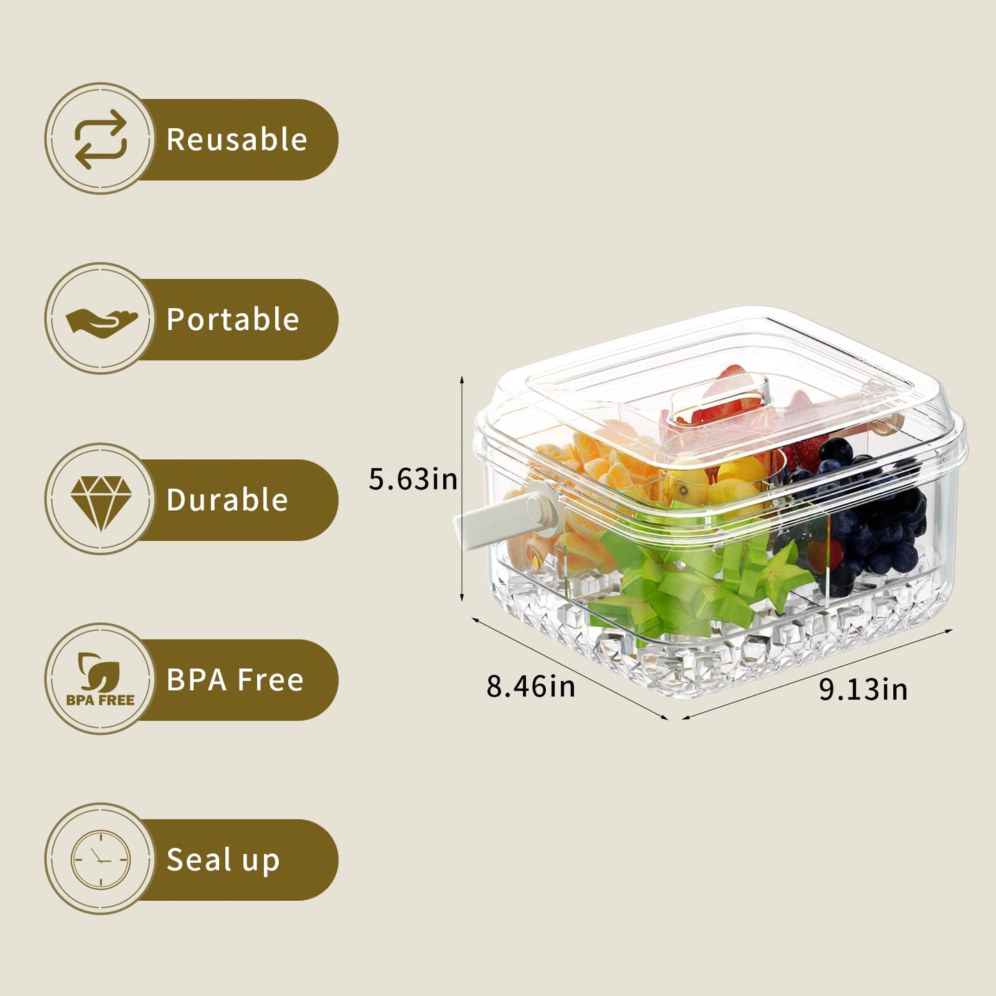 Small Premium Chilled Serving Tray with Lid for Parties,Cold Dish Perfect for Fruits,Veggies,Shrimp Cocktail - Keeps Food Cool,Ice Chilled Party Platter for Vegetables,Snacks,Candy and Appetizers