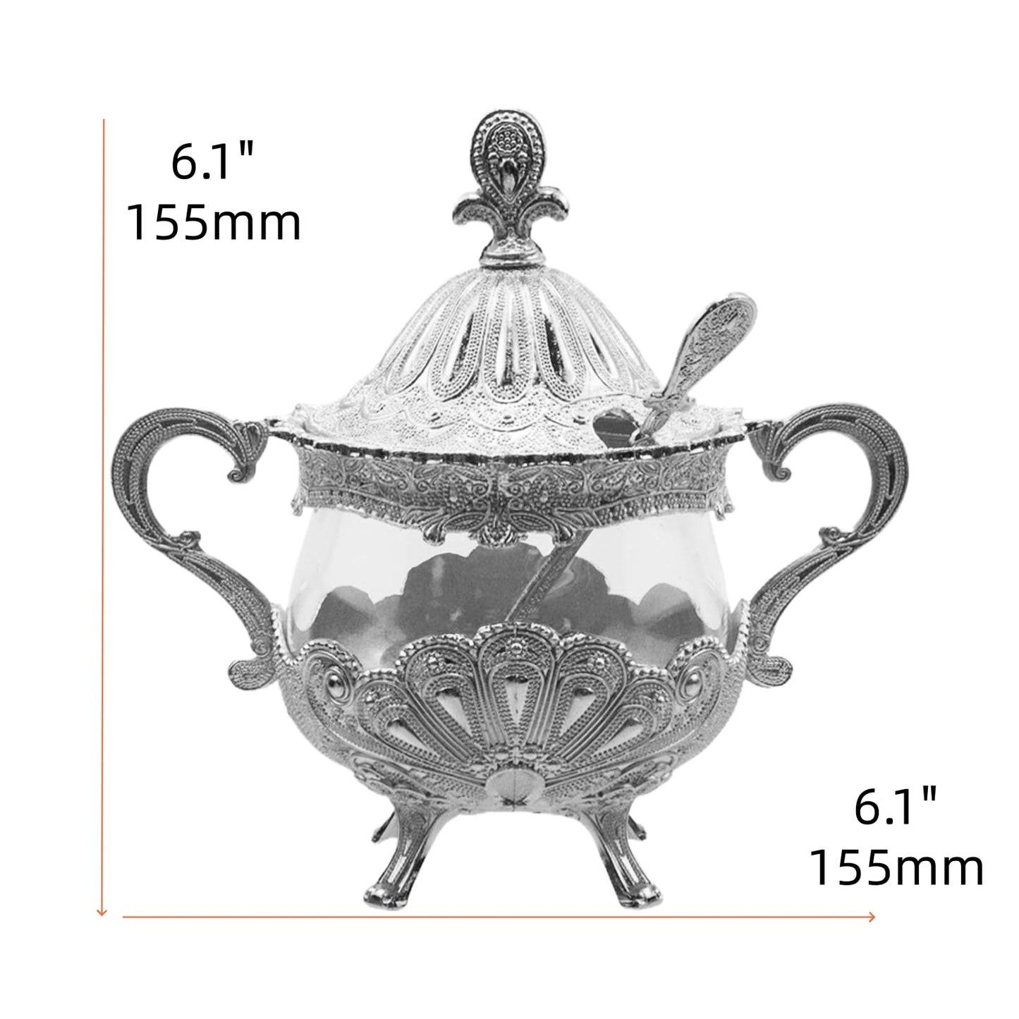 Tsnamay 6.1" Sugar Bowl with Lid and Spoon for Kitchen Coffee Bar and Wedding Party,Sugar Container for Sugar Cube and Powder Sugar,Salt Server,Silver