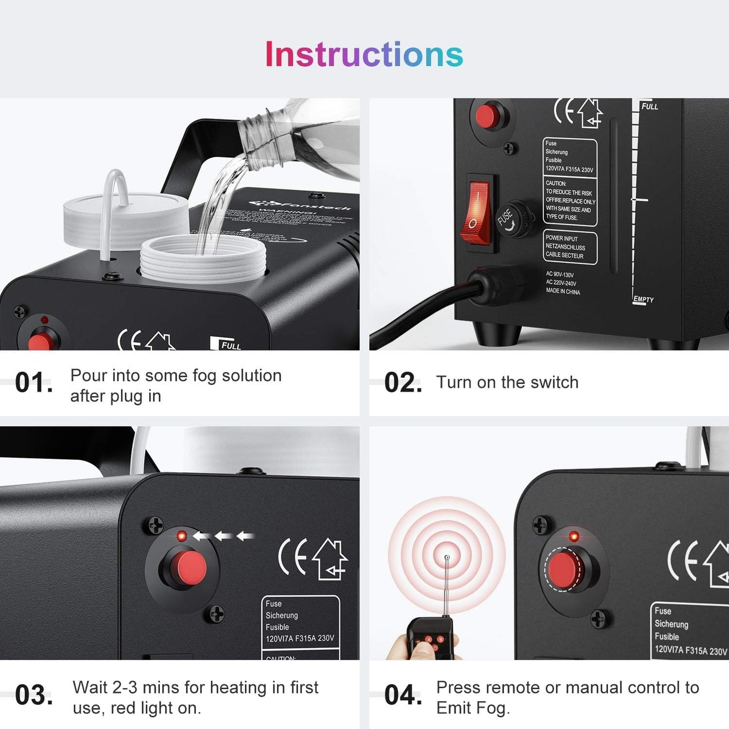 Fog Machine, Automatic Smoke Machine with Wireless Remote Control, Portable Capacity Stage Smoke Machine Fog for Parties, Halloween Wedding, 3 Modes Continuous Spray