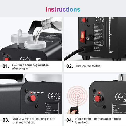 Fog Machine, Automatic Smoke Machine with Wireless Remote Control, Portable Capacity Stage Smoke Machine Fog for Parties, Halloween Wedding, 3 Modes Continuous Spray