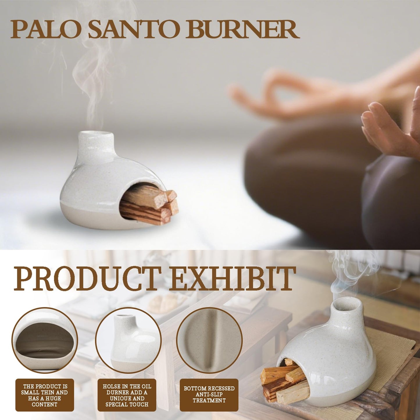 Palo Santo Holder-Mini Chimenea Incense Burner for Wood Sticks, Sage, Cones, Palo Santo Burner for Yoga Meditation Room Home Decor (Sand)