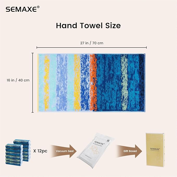 SEMAXE 12 Pack Hand Towels for Bathroom, 100% Cotton Towels
