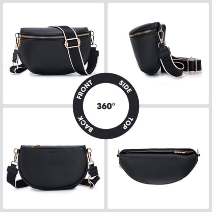 Roulens Crossbody Bag for Women Fashion Waist Packs Soft Vegan PU Leather Belt Bag Large Capacity Shoulder Bag with Adjustable and Removable Wide Strap