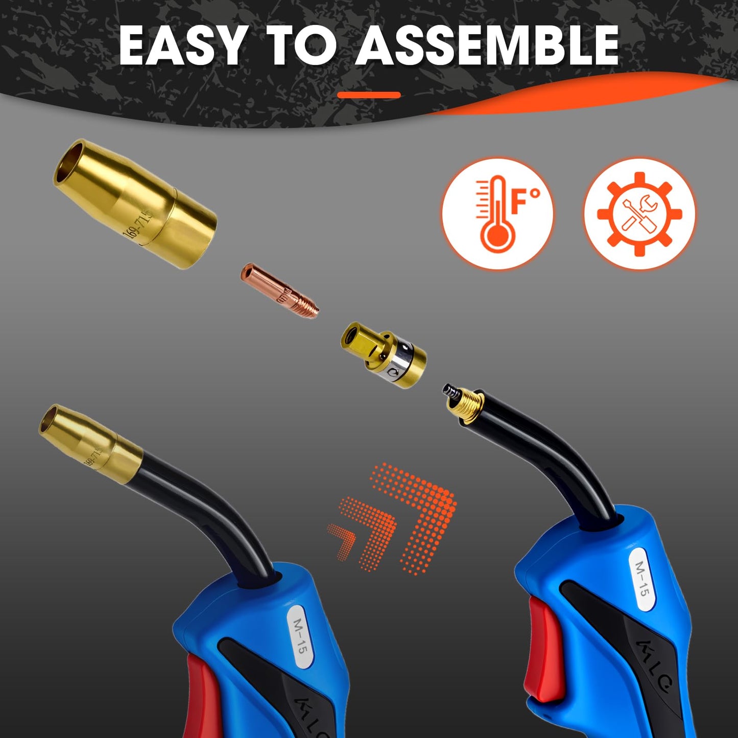 Welding Knight 150Amp MIG Welding Gun Replacement for Miller M-150 M-15 M15 M150 249040 Millermatic 35, 90, 120, 130, 130XP, 135, 140, 150, 175, 180s, 185, Hobart IronMan 210 (15FT .035" Kit)
