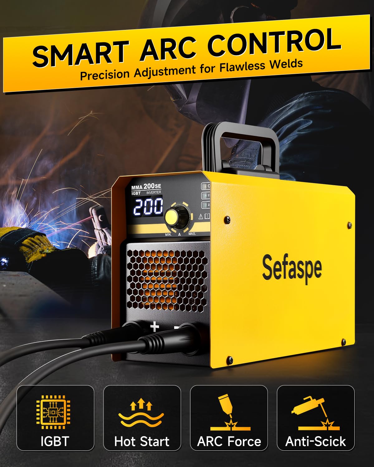 Sefaspe Stick Welder, 2026 Newest [Large LED Display] 200A ARC/Lift TIG Welding Machine with Synergic Control, IGBT Inverter Portable MMA Welder Machine with Hot Start/Arc Force