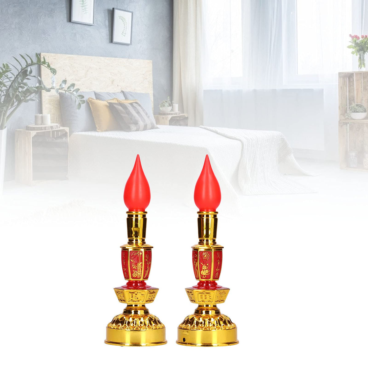 Buddhist Decor, Candle Lamp Chinese Style Traditional Retro for Office for Home for Meditation(Double Bright Electric Candle)