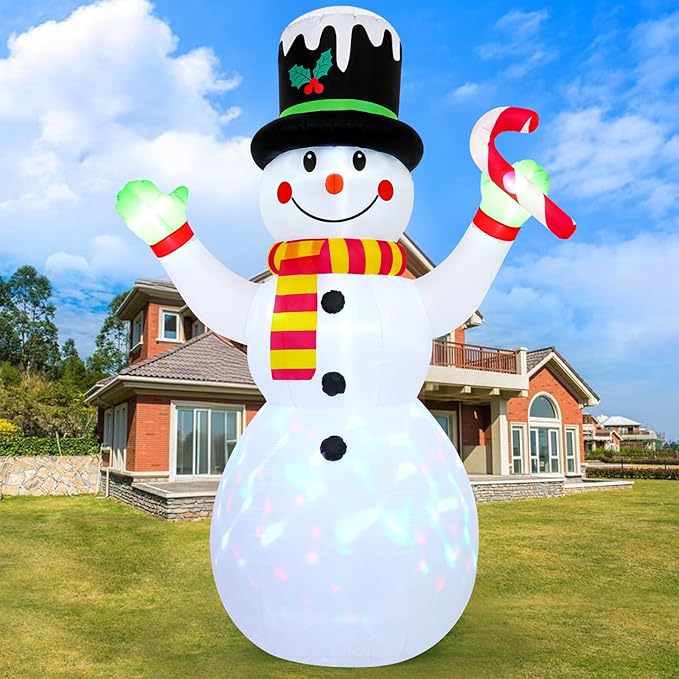 FRAMICS 12 FT Christmas Inflatable Outdoor Decoration,Snowman Christmas Inflatable Blow Up Christmas Decorations Outdoor with Built-in Colorful Rotating LEDs for Holiday Indoor Outdoor Garden
