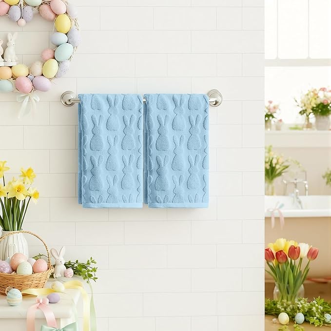 Artoid Mode 2 Pcs Light Blue 3D Rabbit Jacquard Easter Hand Towels