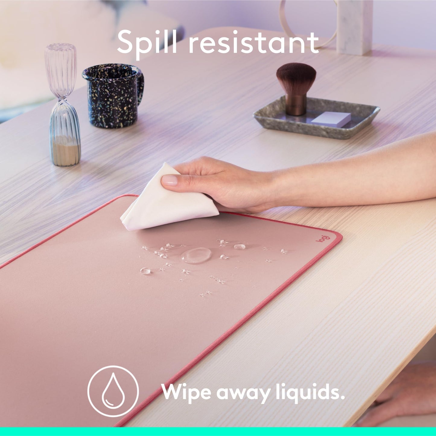 Logitech Desk Mat - Studio Series, Multifunctional Large Desk Pad, Extended Mouse Mat, Office Desk Protector with Anti-slip Base, Spill-resistant Durable Design - Pink