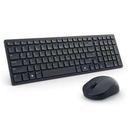 Dell Wireless Keyboard and Mouse - KM3322W, Wireless - 2.4GHz, Optical LED Sensor, Mechanical Scroll, Anti-Fade Plunger Keys, 6 Multimedia Keys, Tilt Leg - Black