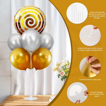 Candyland Party Decorations, Sweet Candy Balloon Stand kit 2 Sets Balloon Centerpieces for Table, Mylar Foil Round Lollipop Balloons for Candy land Birthday Party, Candies Shop, Home Decoration-Gold