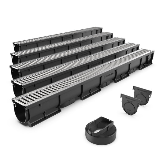 Vodaland - 3 Inch Trench Drain Stainless Pro Channel - 5 Pack
