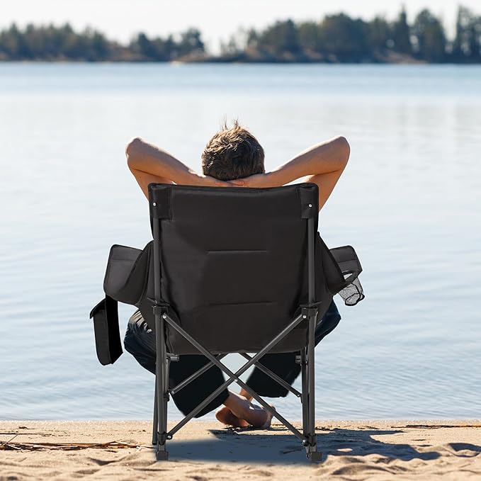 Oversized Rocking Camping Chair with Headrest & Cup Holder - 400lbs Capacity, 600D Oxford Fabric, Easy Fold Portable Outdoor Rocker Chair for Camping, Backyard, Beach, Light Gray