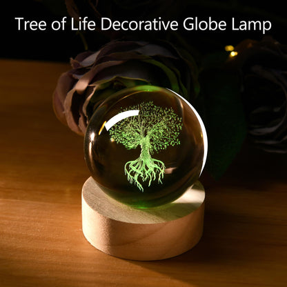 IFOLAINA Tree of Life Crystal Ball with Lighted Base Laser Engraved Glass Ball Tree of Life Night Light Decorative Globes 3D Crystal Plant Sphere Gifts for Her Birthday