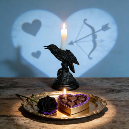 Dark Gothic Candlestick Raven/Owl Halloween Candle Stick Holder, Gothic Statue Figurine Holder Holder Stand, Gothic Home Decor Accessory (Raven)