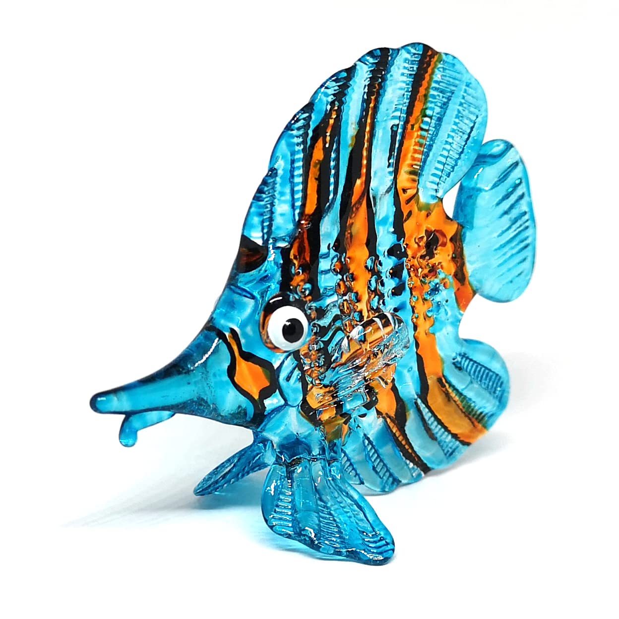 ZOOCRAFT Glass Fish Figurine Blue Aquarium Handicraft Miniature Hand Blown Collectibles