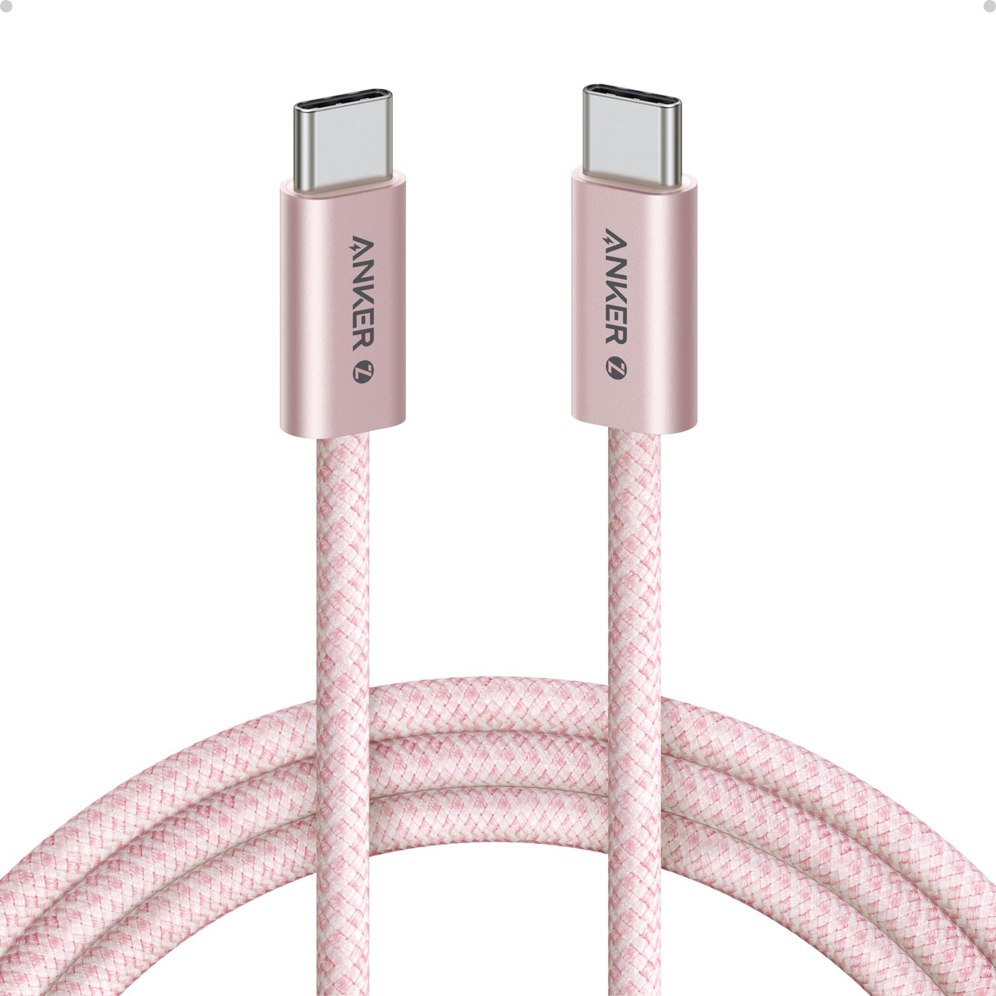 Anker Zolo USB C to USB C Cable, Braided and Dirt-Free Type-C Fast Charging Cable, Slim Connector, for iPhone 17 Series, MacBook (240W) (White, 3.3 FT)