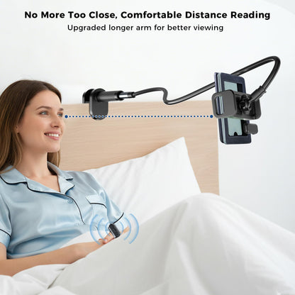 [Case-Friendly] Long Tablet Stand for Kindle with Page Turner Ring Remote, Gooseneck Holder for Reading in Bed with Clicker, eReader Accessories Gift for Readers Compatible with iPad iPhone Fire HD