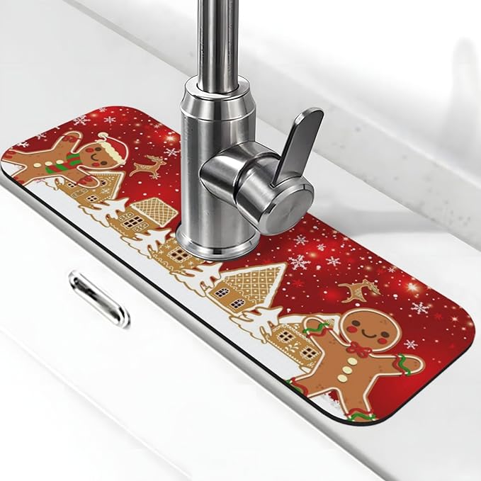 Christmas Snowflakes Gingerbread Man Deer Tree 15" X 5.5" Kitchen Sink Splash