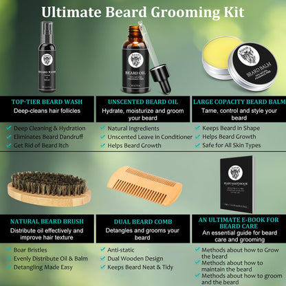 Valentines Day Gifts for Him - Beard Kit w/Beard Oil & Balm, Beard Brush & Comb, Beard Wash/Shampoo for Men's Self-care, Anniversary | Birthday Gifts for Men Husband Boyfriend Dad Son Friend Brother