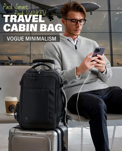VANKEV Ryanair Cabin Bag 40x20x25 Underseat 20L Travel Bag Hand Luggage Backpack Carry-ons Bag Cabin Size Suitcases for Airplanes Flight Bag Travel Rucksack Fit 14 Inch Laptop Black