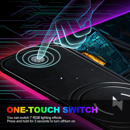 Wireless Charging RGB Gaming Mouse Pad, 31.5 x 11.8 Inch Extended Mouse Mat with Fantasy Castle & Rose Design, LED Desk Pad with 7 Lighting Modes, Non-Slip Base for Gaming & Office