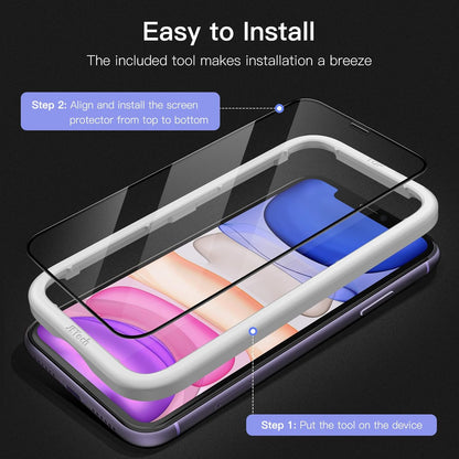 JETech Full Coverage Screen Protector for iPhone 11/XR 6.1-Inch, Black Edge, Tempered Glass Film with Easy Installation Tool, Case-Friendly, HD Clear, 3-Pack