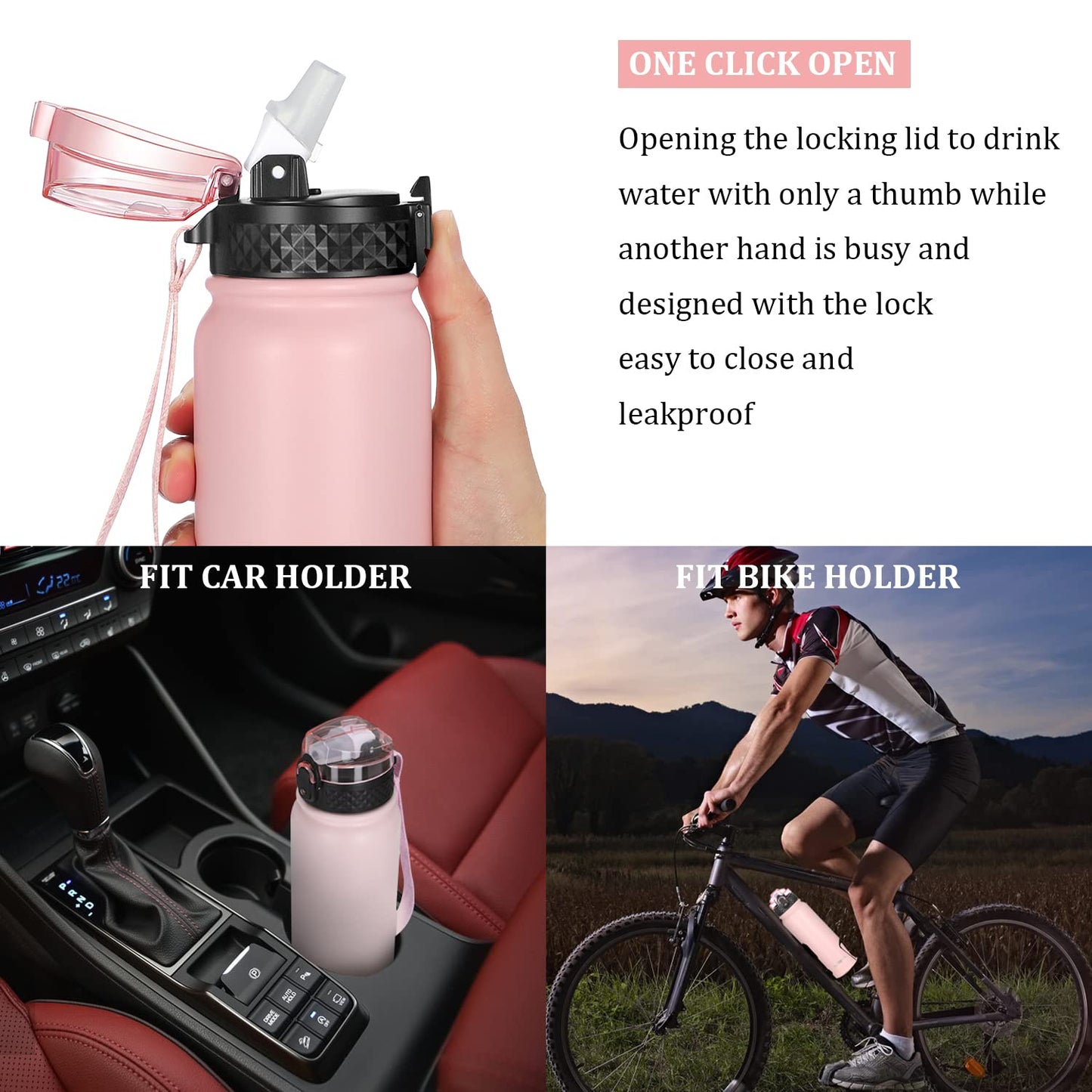 GOPPUS 600ml/20oz Stainless Water Bottle with Straw Double Wall Insulated Bottles with Strap Reusable Vacuum Thermal Flask Leakproof Keep Cold Drinks Bottles with Flip Top Lid for Men Women BPA Free