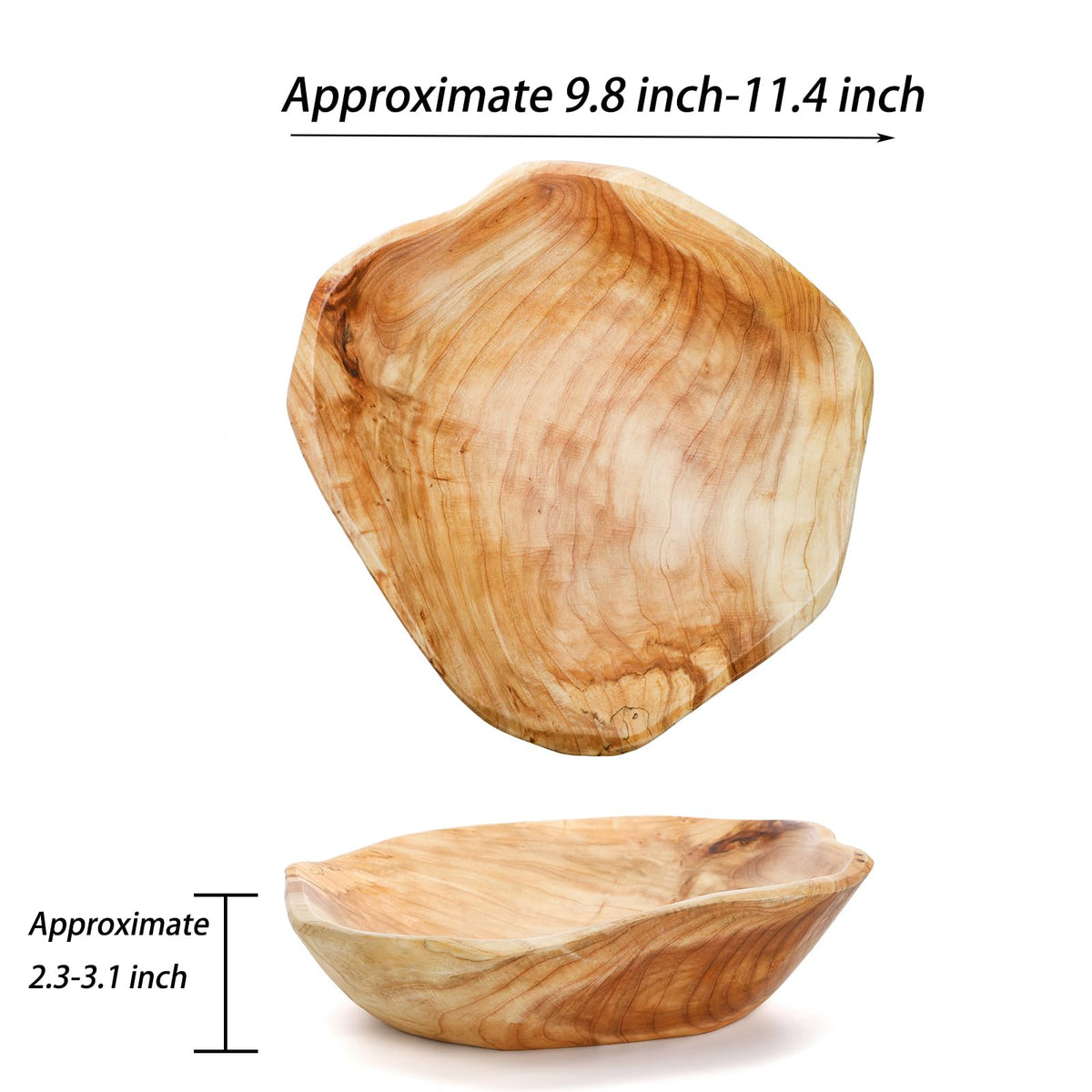 ZENFUN Natural Wood Fruit Bowl 9.8-11.4 Inch, Unique Root Dish Bowl, Fruit Snack Dish for Sandwich Bread Serving, Handmade Serving Bowl for Candy, Vintage Ring Dish, Serving Appetizer Display