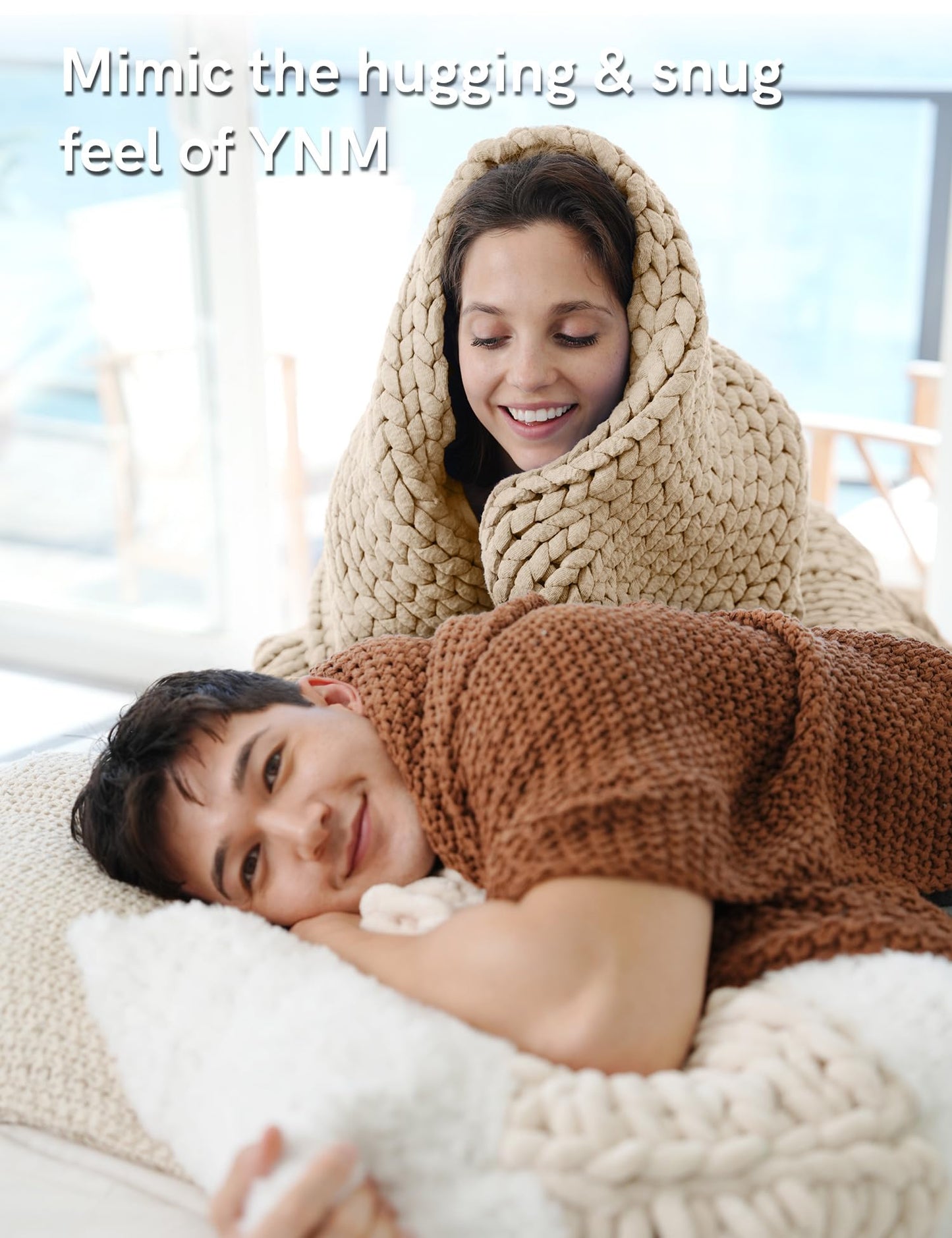 YnM Chunky Throw Blanket, Medium-Weight, Hand Knitted, Skin Friendly, Ventilated and Breathable, Machine Washable, Home Décor Piece for Couch, Sofa and Bed (Beige, 40x50 Inch)