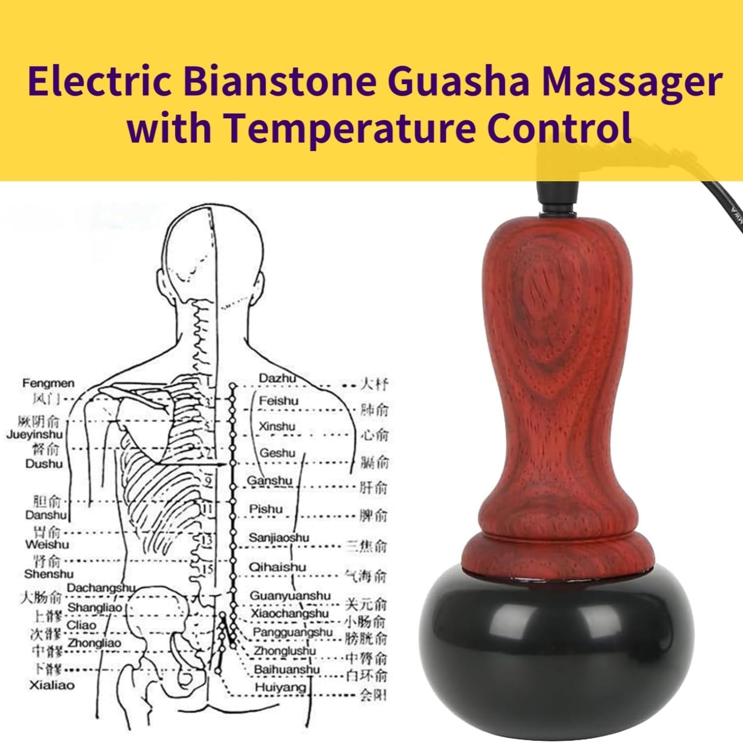 WeiiTech Hot Stones for Massage, Electric Body Massager with Temperature Control, Natural Bian Stone Gua Sha Scraping Massager for Home SPA Relaxation Treatment Pain Relief