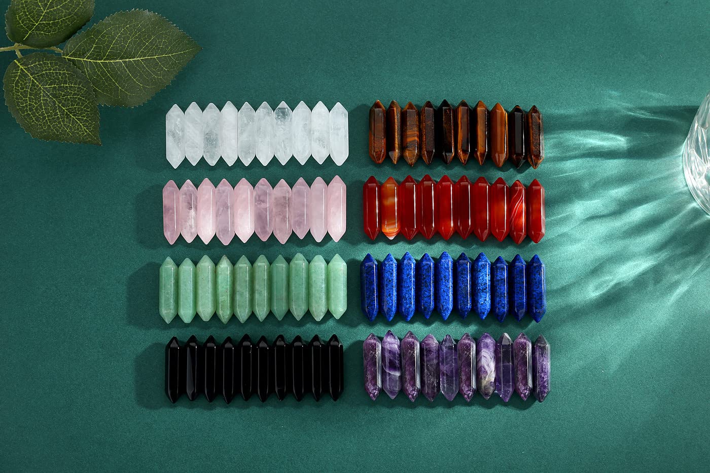 QINJIEJIE 20PCS Green Aventurine Crystals Wands Stones Set Healing Crystal Points Bulk Gemstones Hexagonal Polished Gems Natural Reiki Stone for Energy Balancing Meditation Witchcraft Gifts