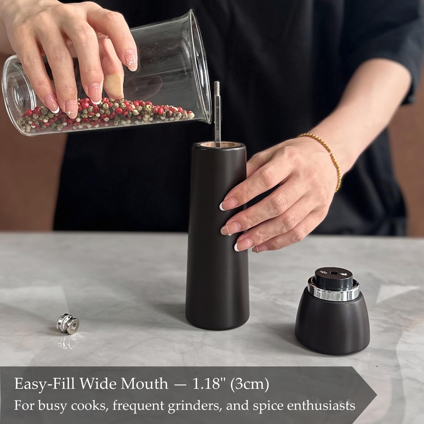 TLYSXPRO Wooden Salt and Pepper Grinder Set – Refillable Salt and Pepper Mill with Adjustable Upgraded Large Size Ceramic Burr – Manual Pepper Grinder with Beech Wood Body – 8.3” Tall (Chocolate Wood)