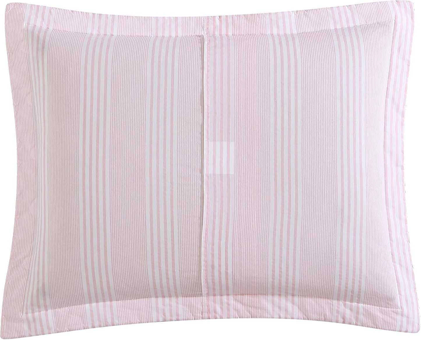 Laura Ashley - Queen Quilt Set, 100% Cotton Cover with Cotton Blend Fill, Prewashed for Softness, Reversible Floral Bedding with Matching Shams (Pink)