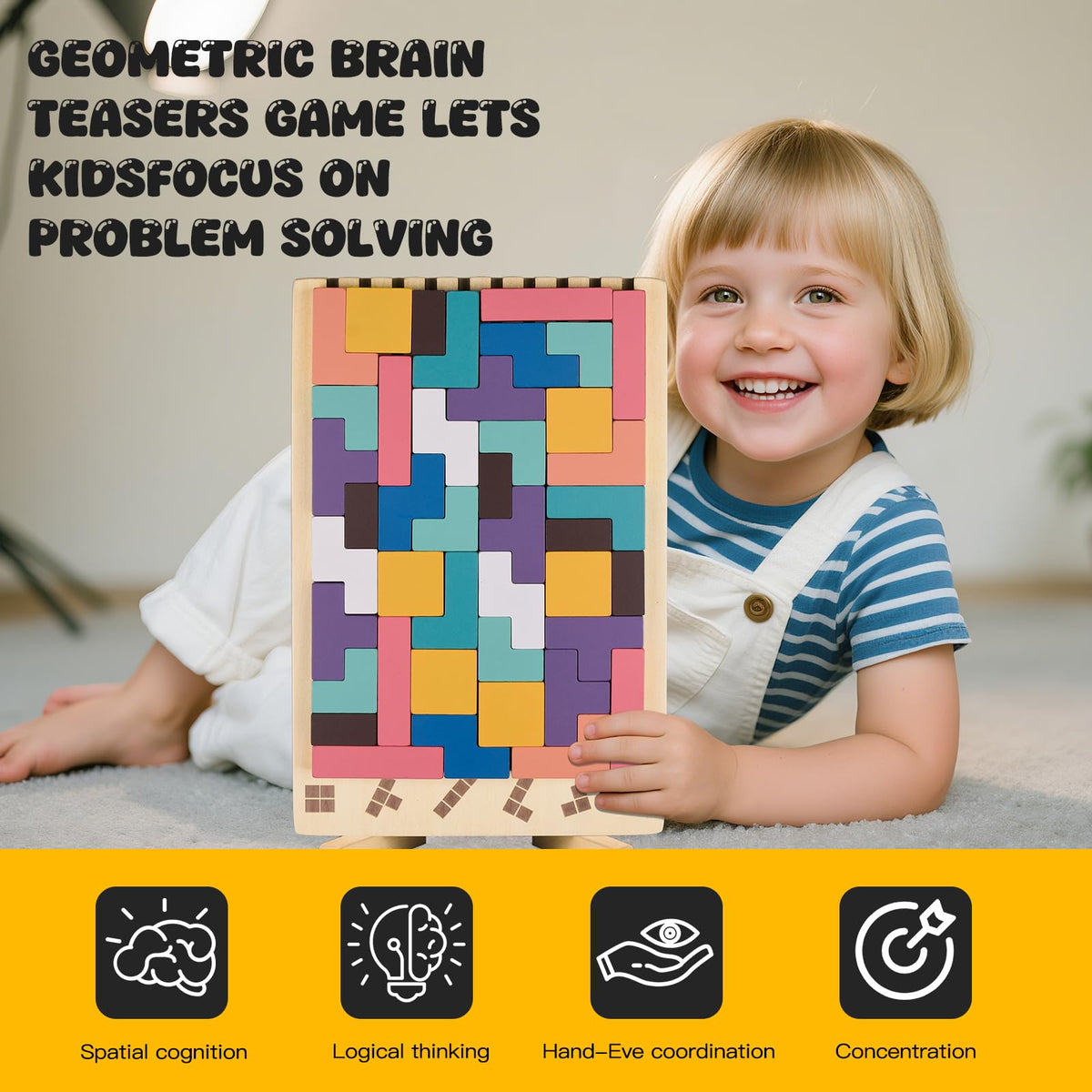 Kiapeak Wooden Stacking Puzzle Toy, 3D Russian Block Puzzle Jigsaw,Montessori Educational Board Game Gift for Boys and Girls, Stacking Blocks Toys for Family Brain Teaser Activity
