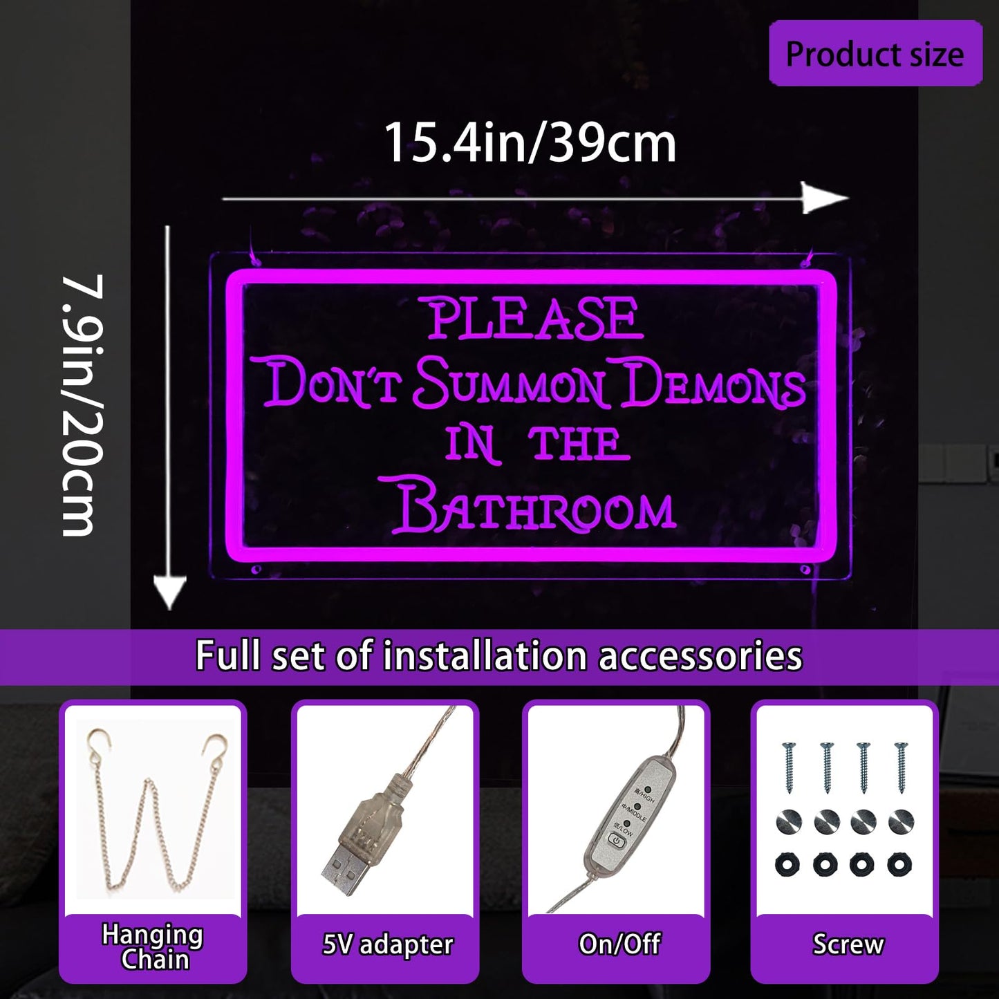 Please Don't Summon Demons in the Bathroom Neon Signs for Wall Decor, Neon Led Light Sign Home Decorations for Dark Humor Goth, Gothic, Witchy Bathroom Decor, Family, Bar, Party, Christmas, INSNEnN