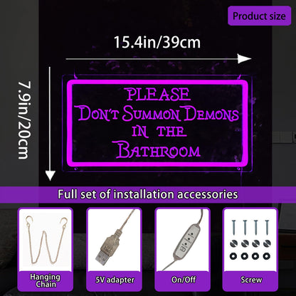 Please Don't Summon Demons in the Bathroom Neon Signs for Wall Decor, Neon Led Light Sign Home Decorations for Dark Humor Goth, Gothic, Witchy Bathroom Decor, Family, Bar, Party, Christmas, INSNEnN