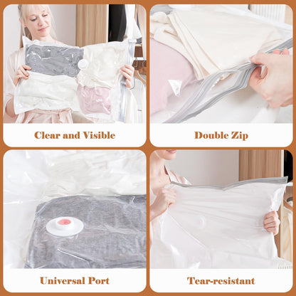 Vacbird Travel Vacuum Storage Bags with Rechargeable Cordless Pump, 12 Pack Vacuum Seal Bags for Clothing(4 Large+4 Medium+4 Small), Compression Packing for Clothes Suitcase Luggage Blanket Pillows