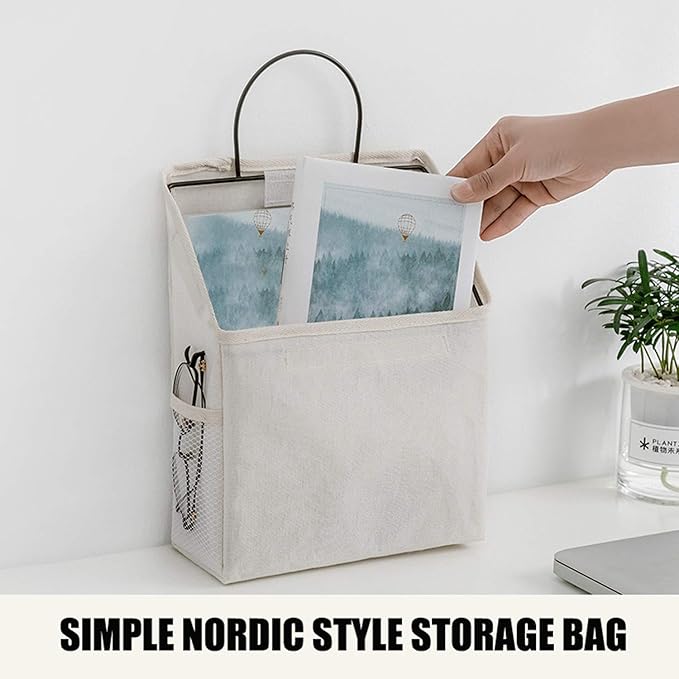 2 Pcs Wall-Hanging Storage Bags, Desktop Organizer Basket Cotton Linen Hanging