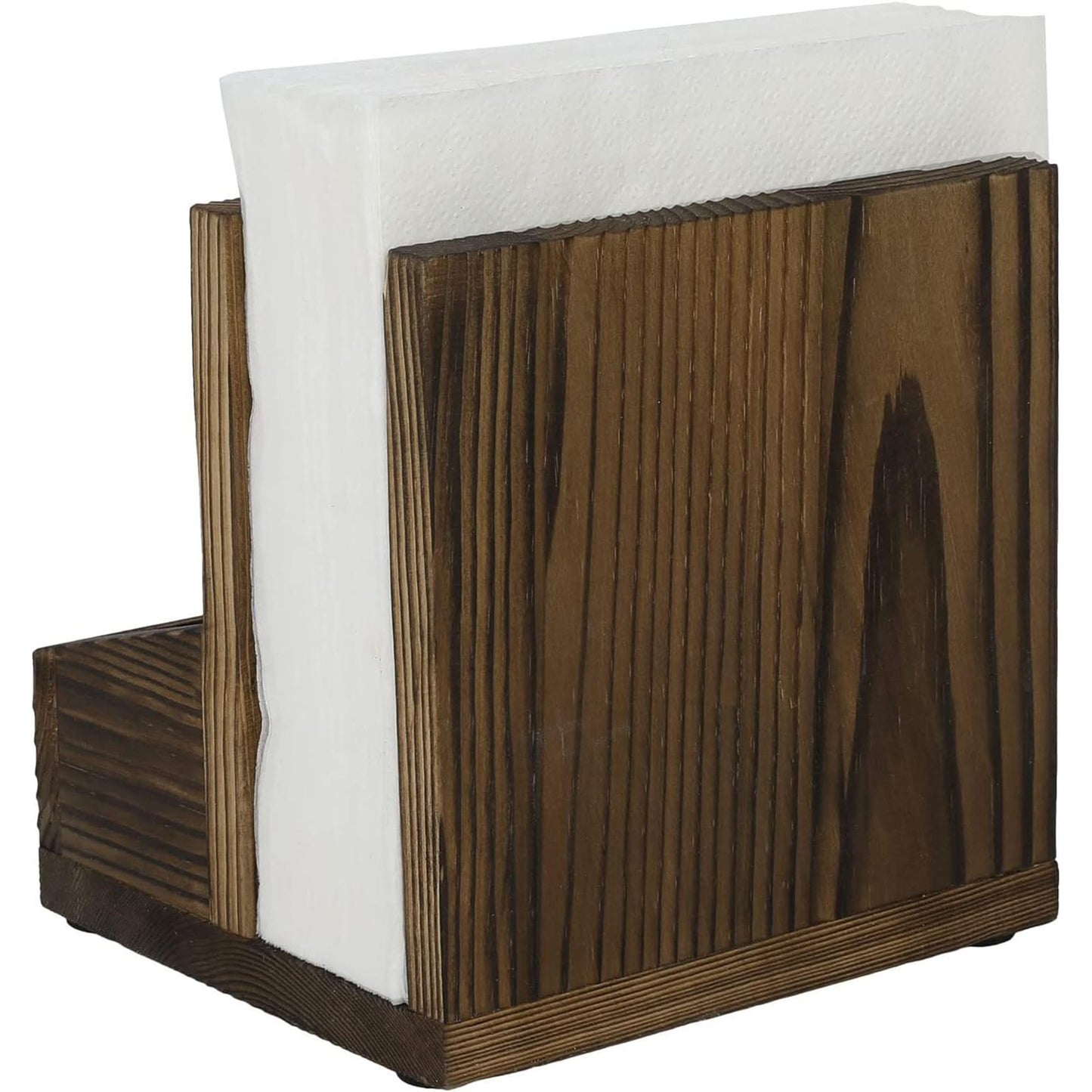 Napkin Holder with Salt and Pepper Shakers Holder for Home Kitchen Table Centerpiece and Commercial Decor, Rustic Solid Burnt Wood & Bold White Printed EAT Design