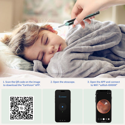 VITCOCO Ear Wax Removal Kit Ear Camera 1920P FHD Wireless Ear Cleaner Ear Wax Remover with 8 PCS Ear Spoon, 3.9mm Waterproof Ear Wax Removal Kit for iPhone, Ipad & Android Smart Phones, Black