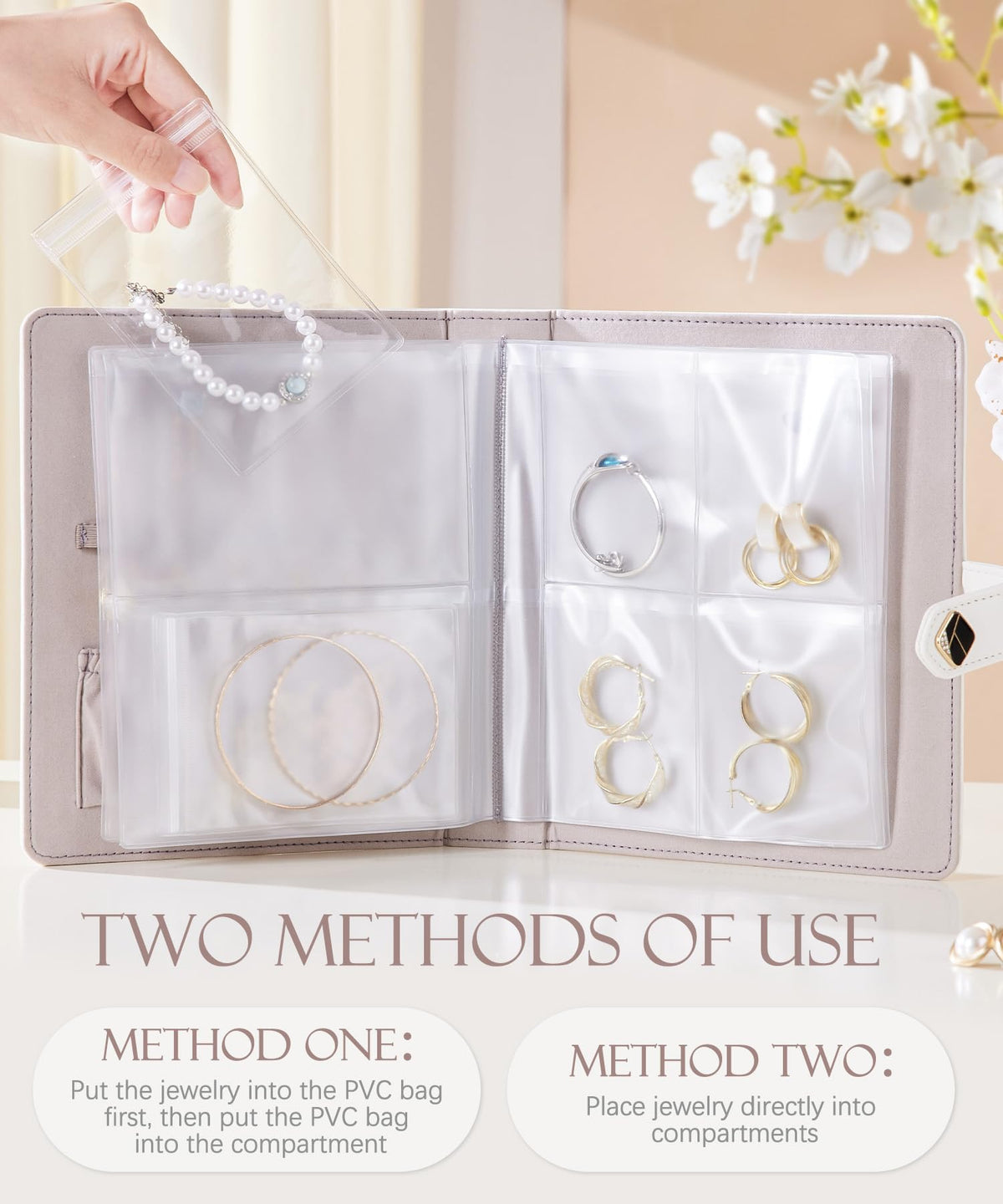 Homde Women Travel Jewelry Box: Storage Case with Plastic Pouches for Ring Necklace Earring - Organizer Gift for Birthday and Valentine's Day