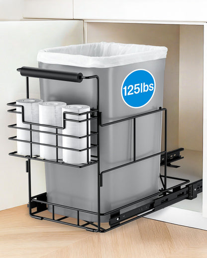 Bulado Pull Out Trash Can Under Cabinet, Under Sink Trash Can Kit for 7.5-10 Gallon with Garbage Bag Holder, Heavy Duty Steel Frame, Holds Up to 125 lbs, Easy to Install (Bin Not Included)