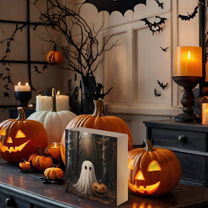 Mtrgdn Halloween Decor,Halloween Decorations Indoor,Spooky Ghost Pumpkin Desk Decor Wooden Box Sign,Halloween Home Office Kitchen Bathroom Bedroom Coffee Table Shelf Wall Decorations,5x5 In