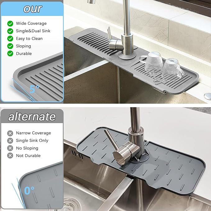 5° Slope Kitchen Sink Faucet Mat, Kitchen Sink Splash Guard, Silicone Material