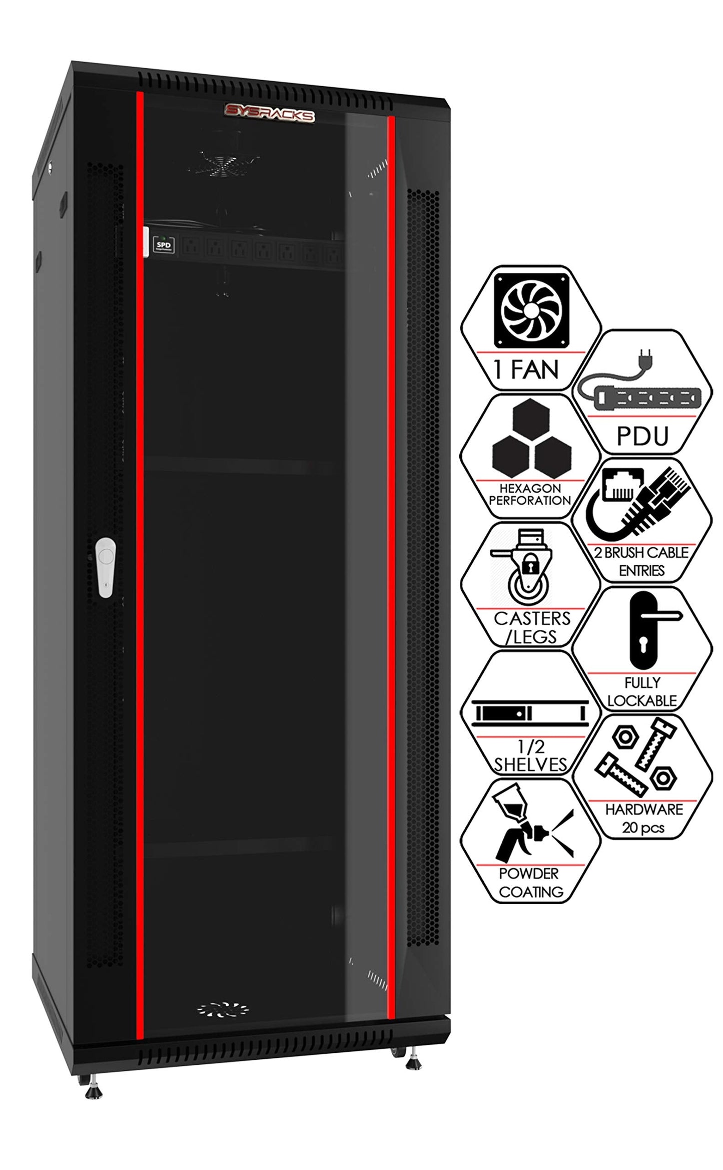 22U Wall Mount Server Rack Cabinet 24” Deep, 19” Network & AV Enclosure for Home Lab with Fan, PDU, 2 Shelves, Locking Glass Door