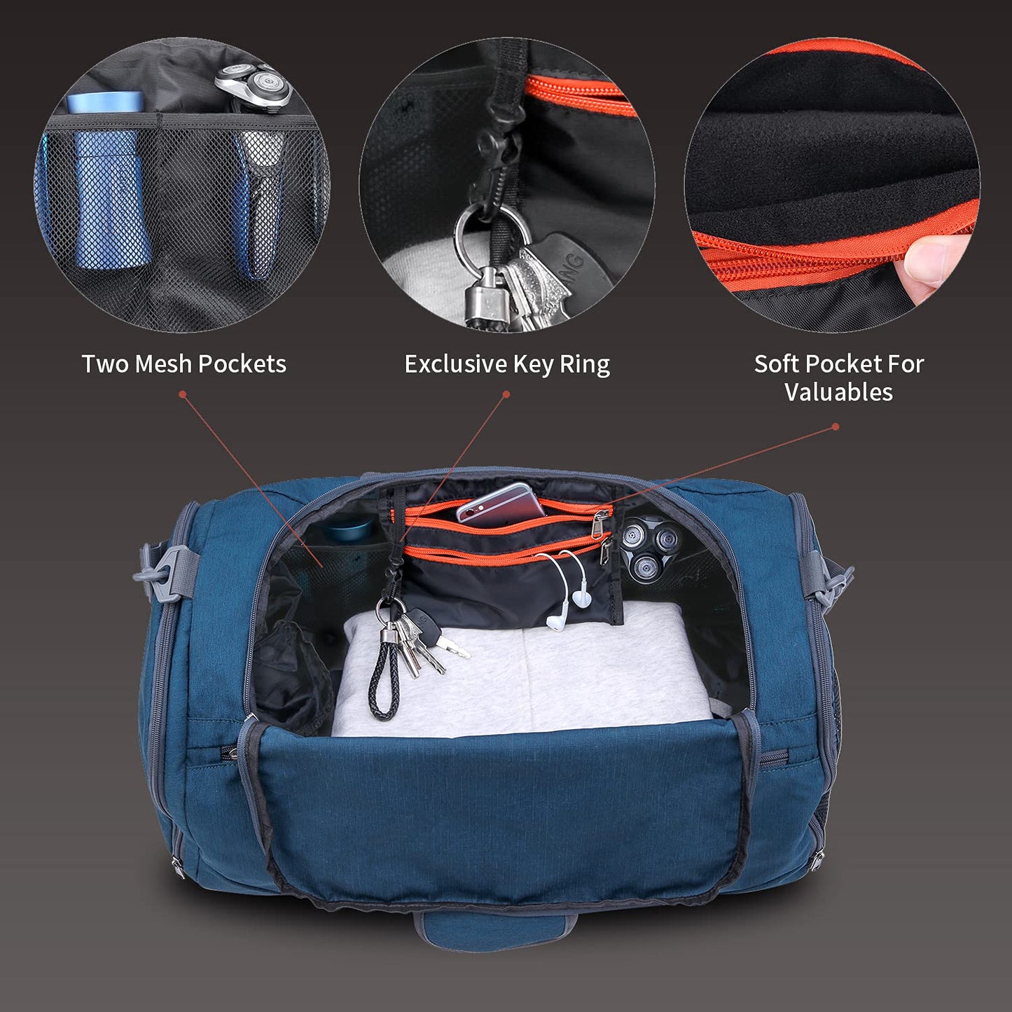 Canway Sports Gym Bag, Travel Duffel bag with Wet Pocket & Shoes Compartment for men women, 45L, Lightweight