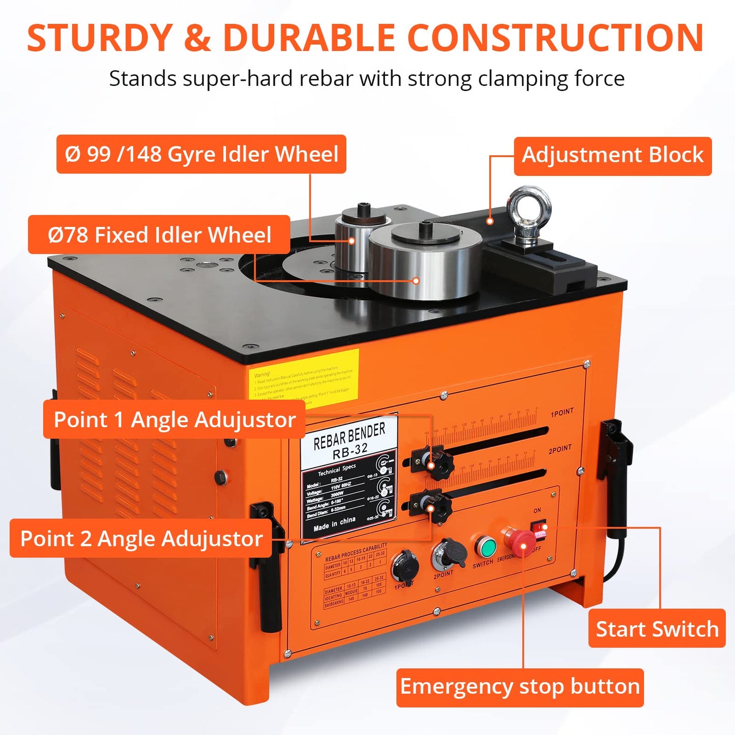 Garvee Electric Rebar Bender Machine 3000W up to 1.3 in with Our Electric Bender - Achieve 0-180° Angles, Operate with Convenient Foot Pedal Switch, and Benefit from Powerful 3000W Motor