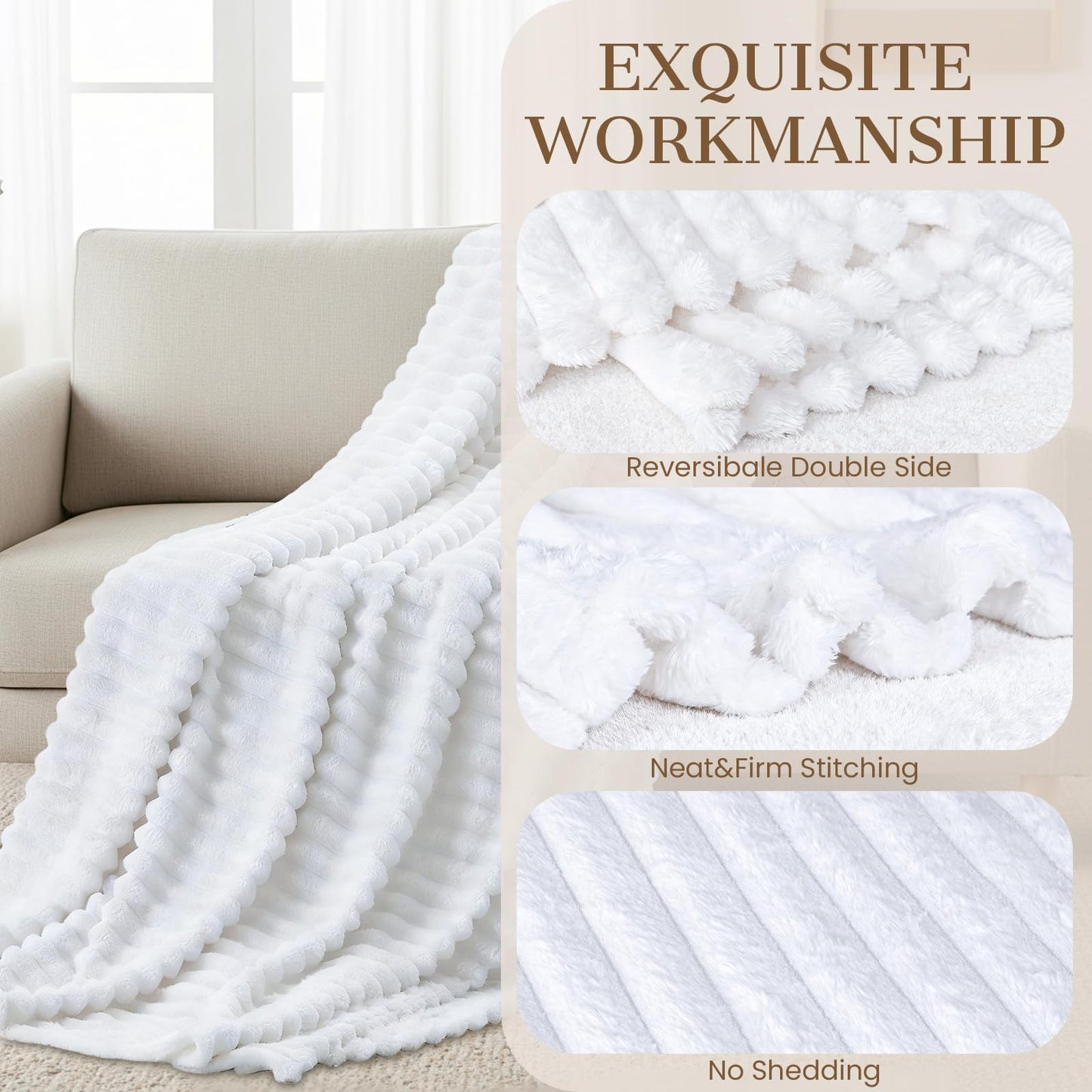 Throw Blanket for Couch, Cozy Blanket for Women, Cute Fleece Throw for Girls, Soft & Warm Fluffy White Blanket