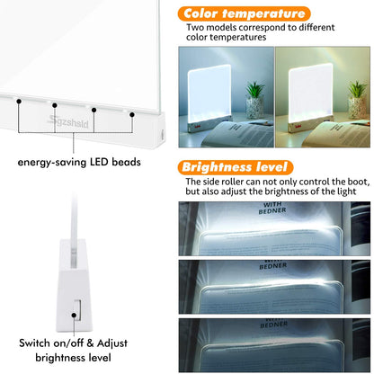 Deelessgz Book Light,Battery Powered Flat Plate led Book lamp,Brightness Adjustable,2 Color Temperature,Kids Book Light for Reading in Bed at Night Clip on Book Lovers Gifts (Warm)
